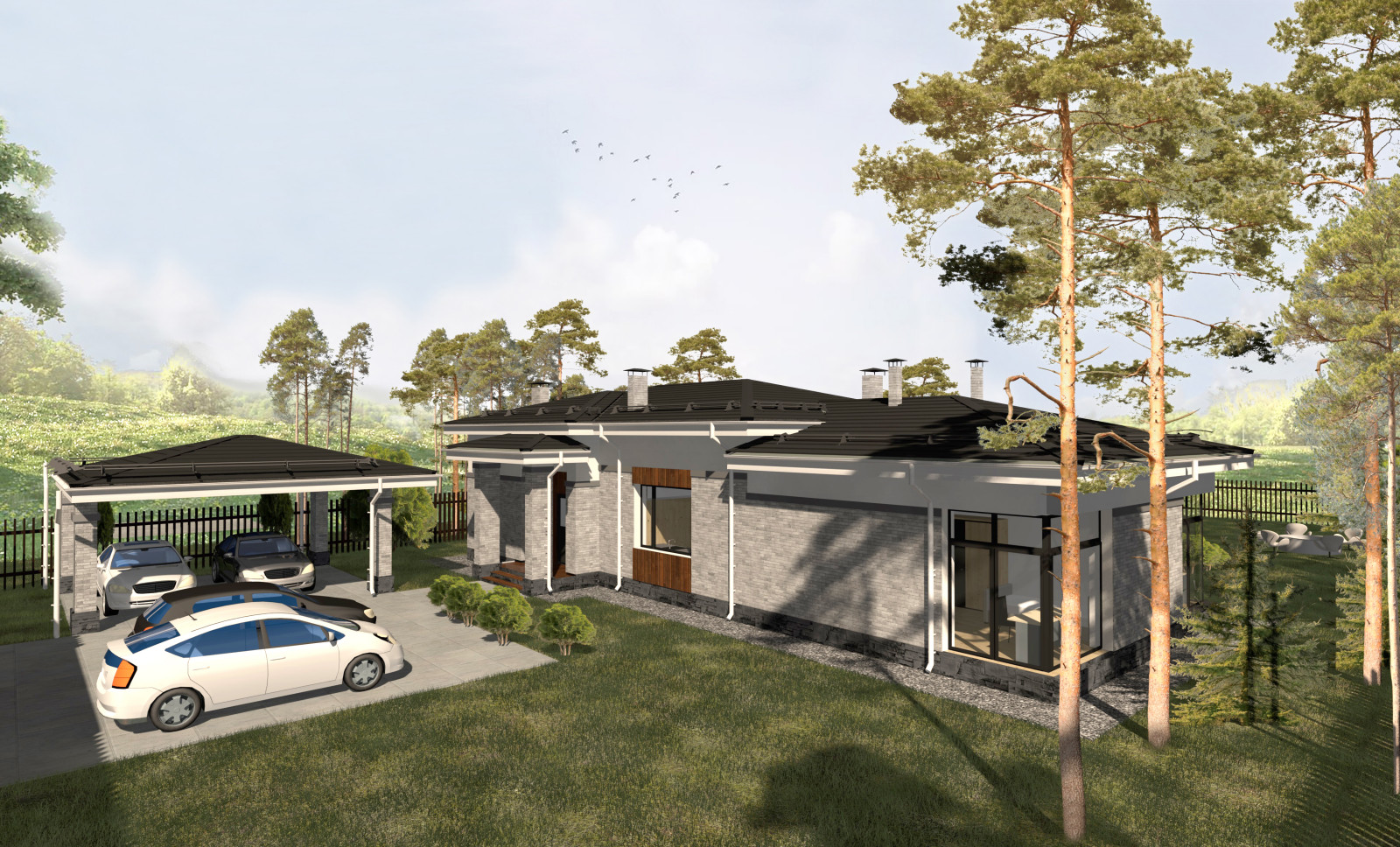 Обложка проекта: Одноэтажный дом в стиле Райта