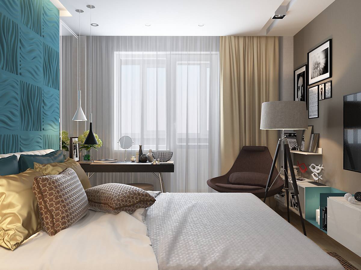 Спальня с бирюзовыми акцентами