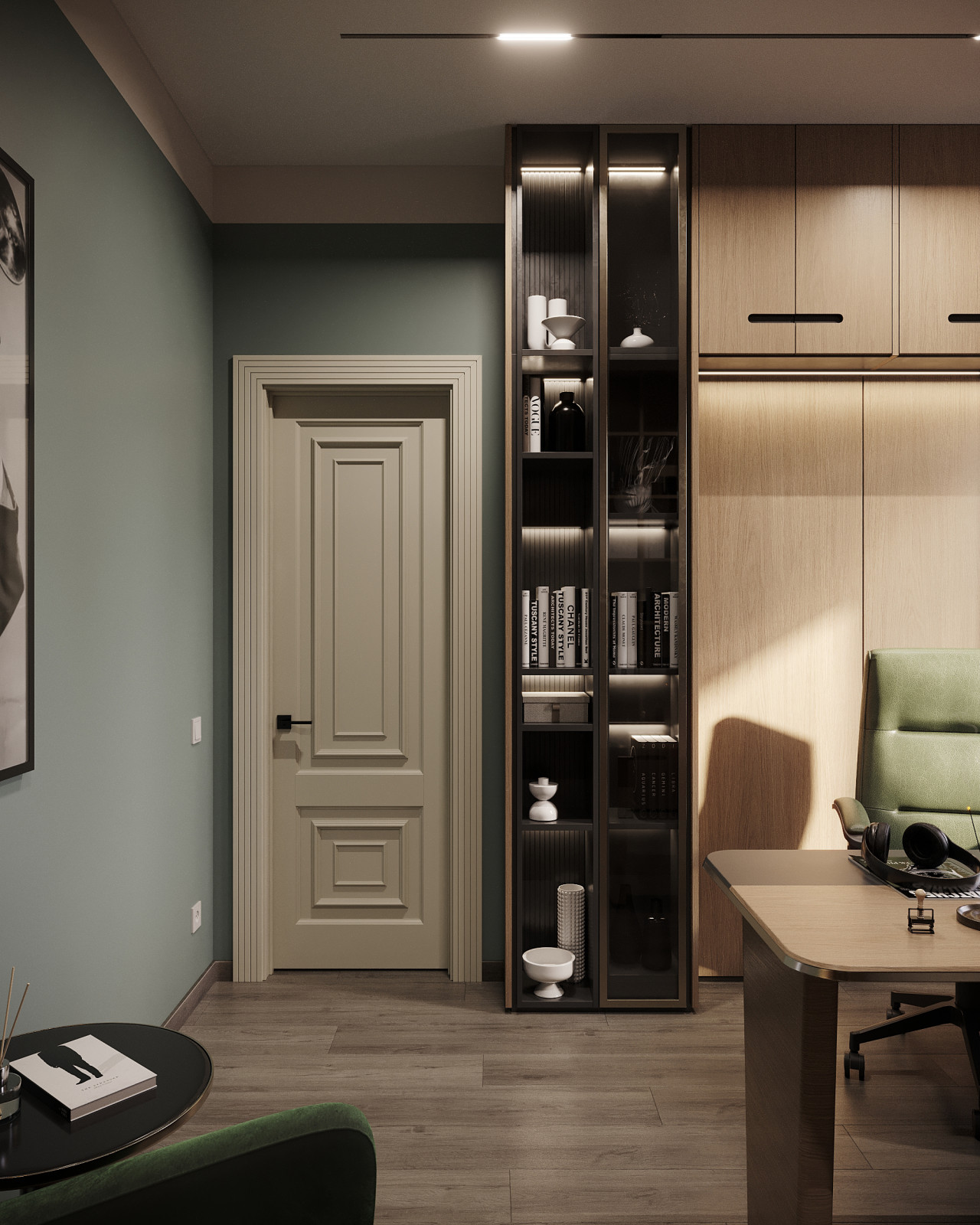 Дизайн и 3д-визуализация кабинета в загородном доме. Вариант 2.