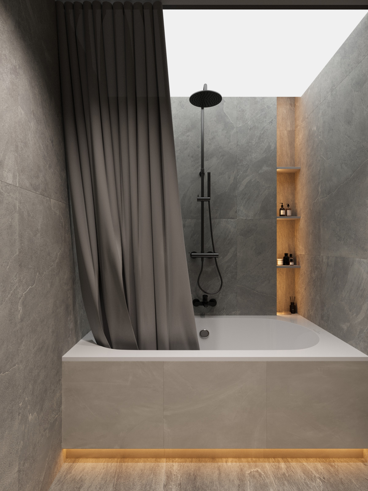 Обложка проекта: Темная ванная в минимализме