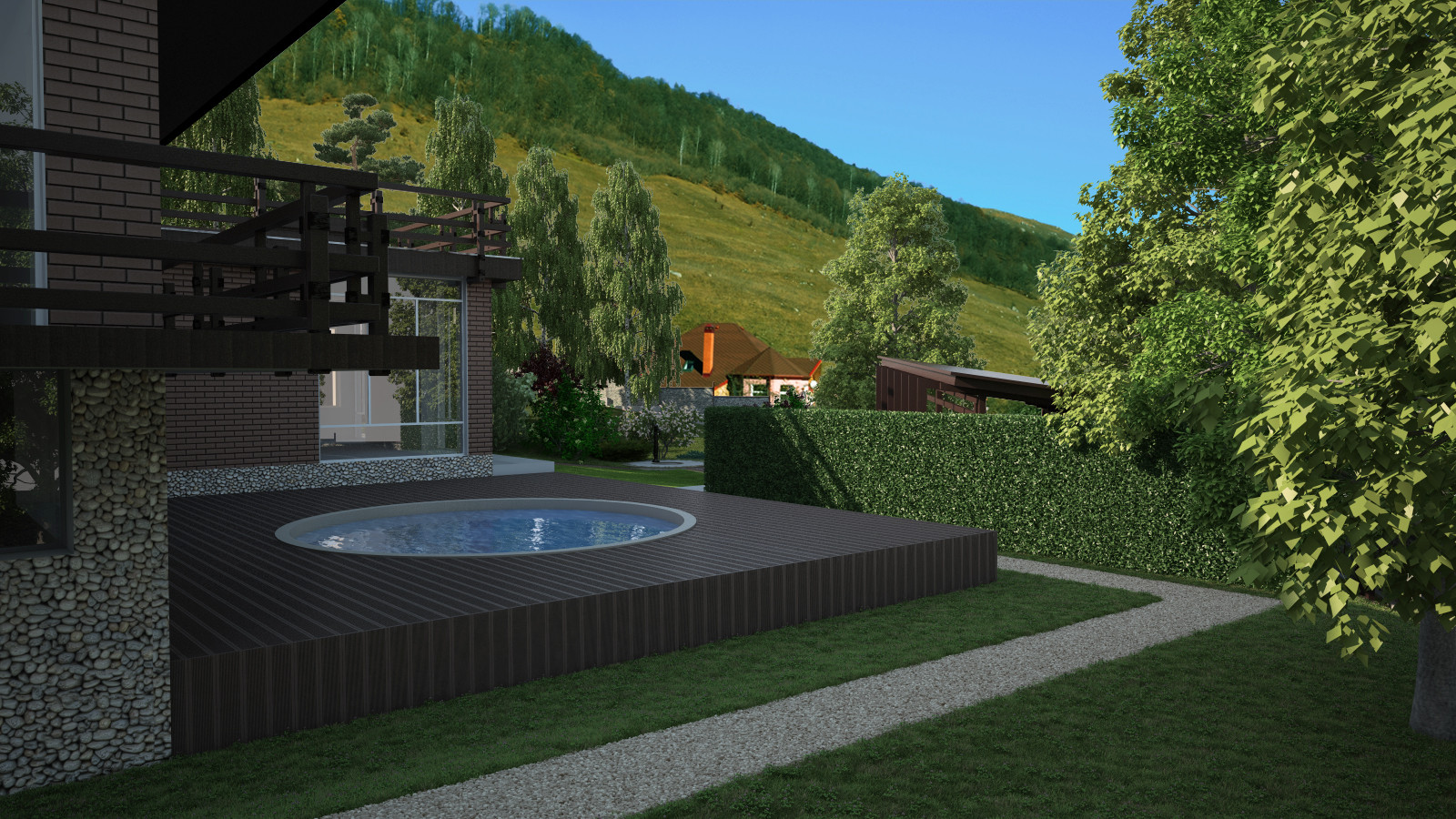 Территория загородного дома в горах