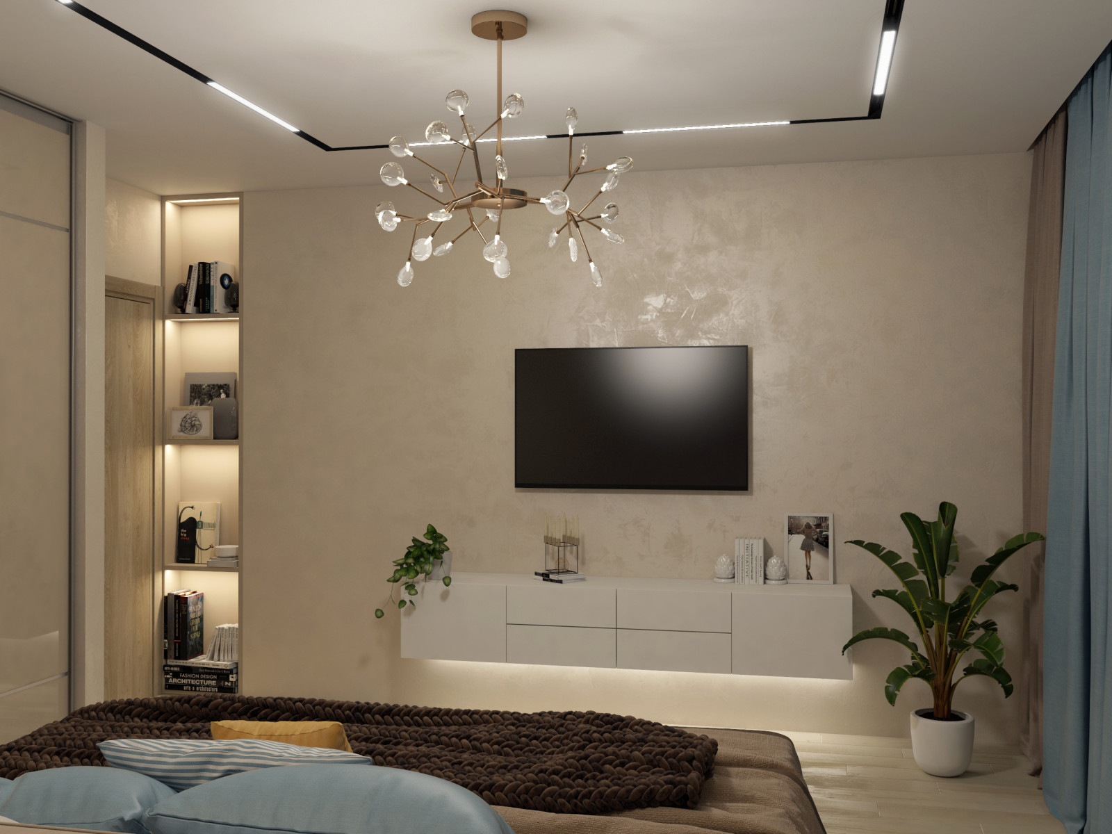 Дизайн спальни и гостиной для молодого человека в современном стиле
