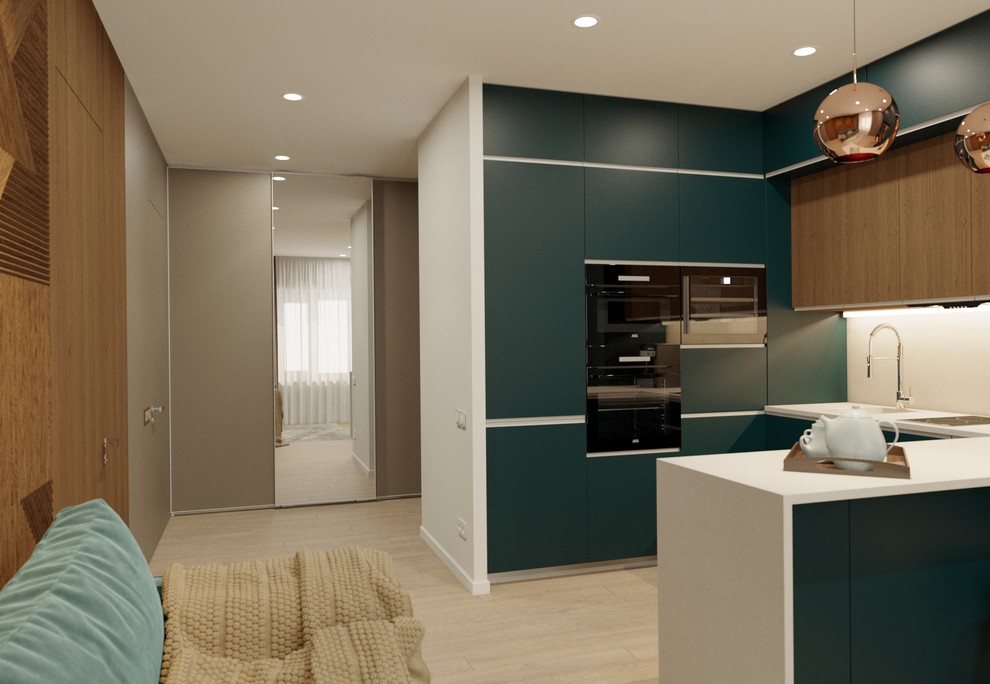 Проект зоны кухни гостиной в ЖК Квартал