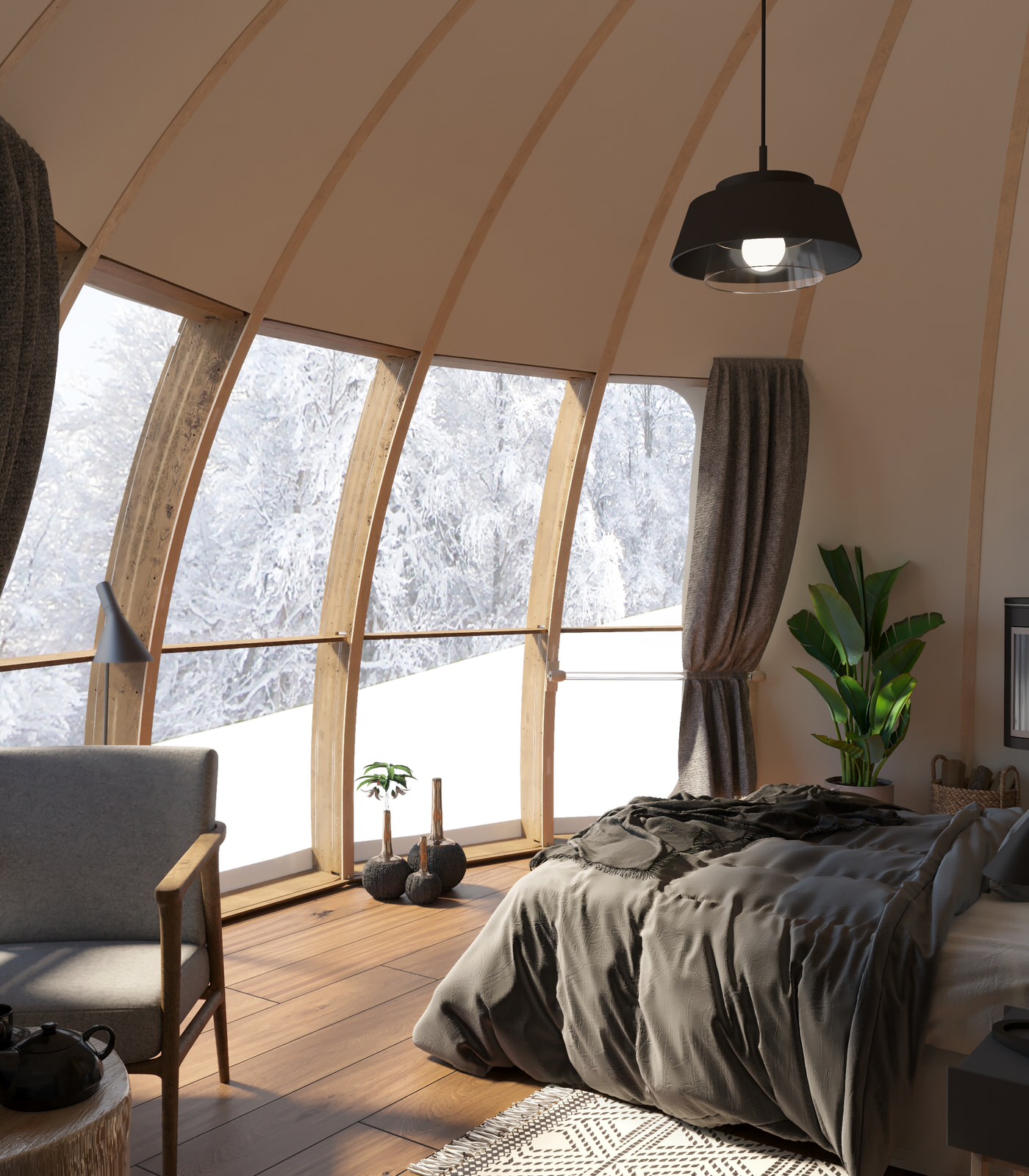 Обложка проекта: Визуализация интерьера геокупола для Freedome на белом фоне