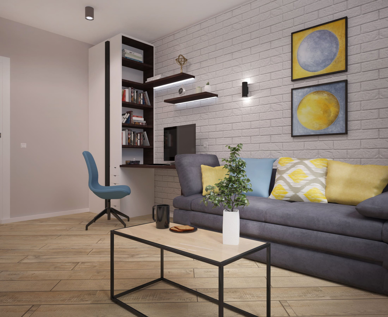 Стильная гостиная и кухня