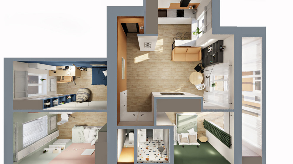 Проект четырех-комнатной квартиры для молодой семьи из пяти человек