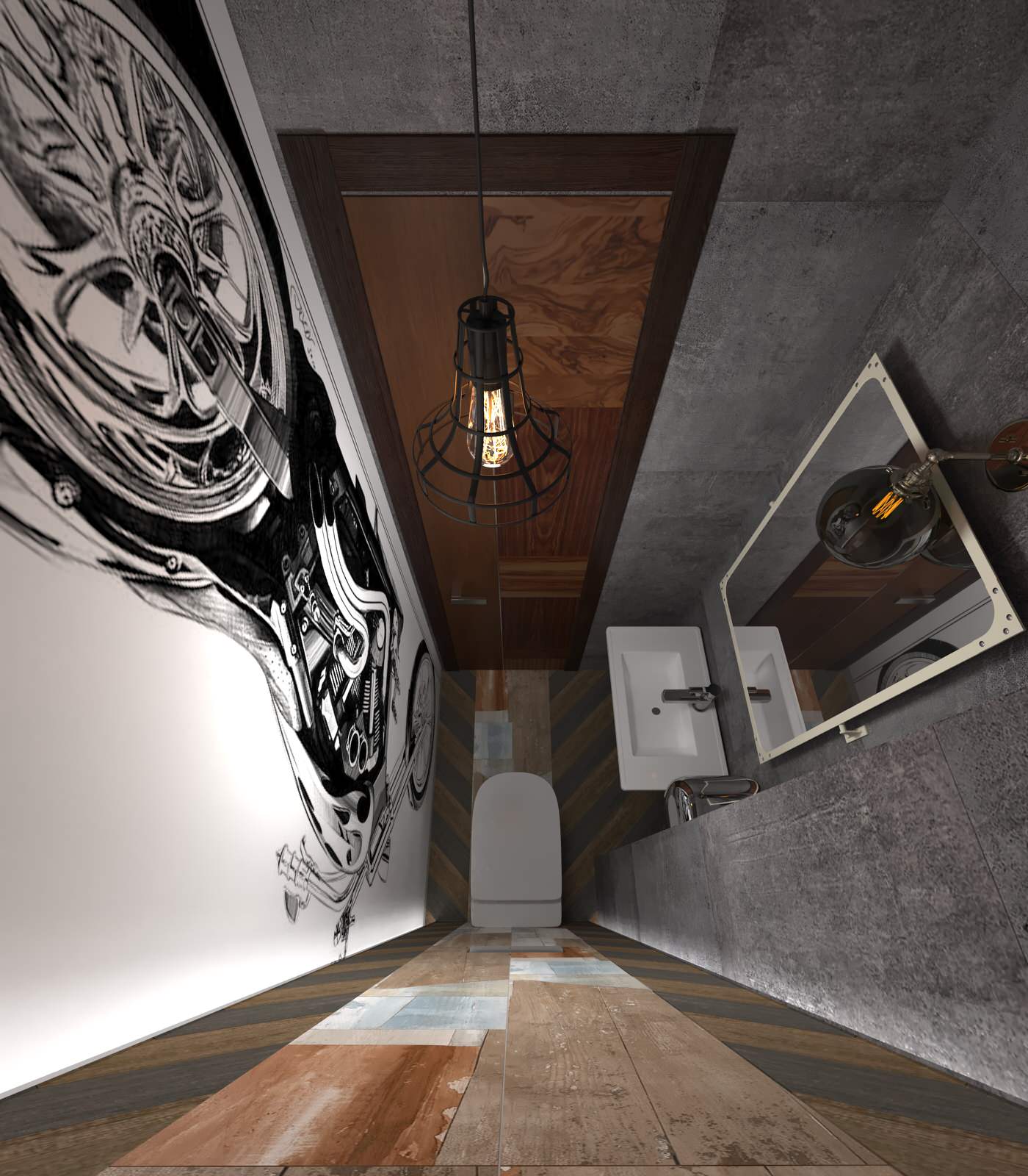 Дизайн-проект санузла в проекте ресторана для Harley Davidson Самара
