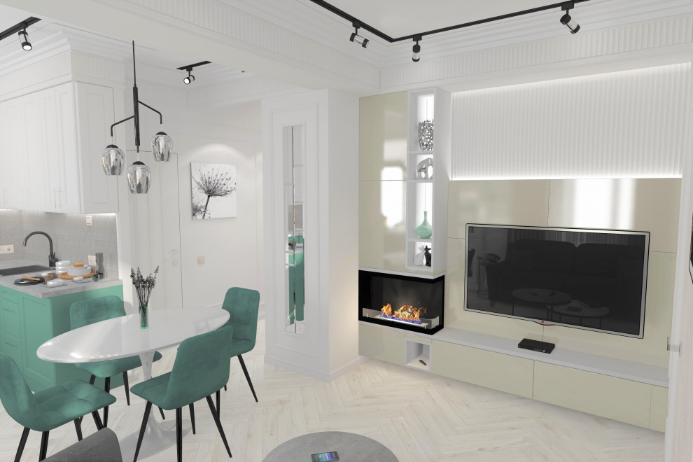 Визуализация части квартиры. Кухня гостиная 18 м2.