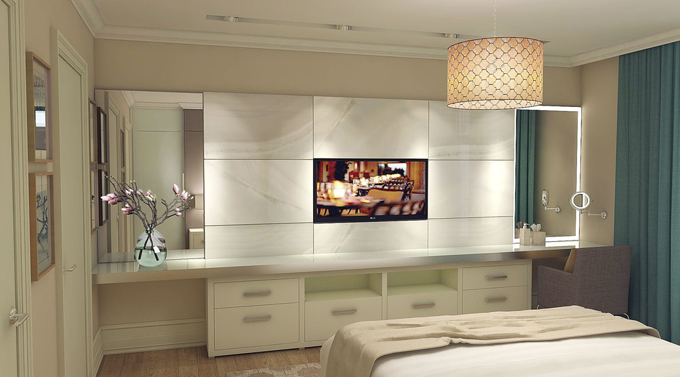 Спальня в мятных тонах с гардеробной