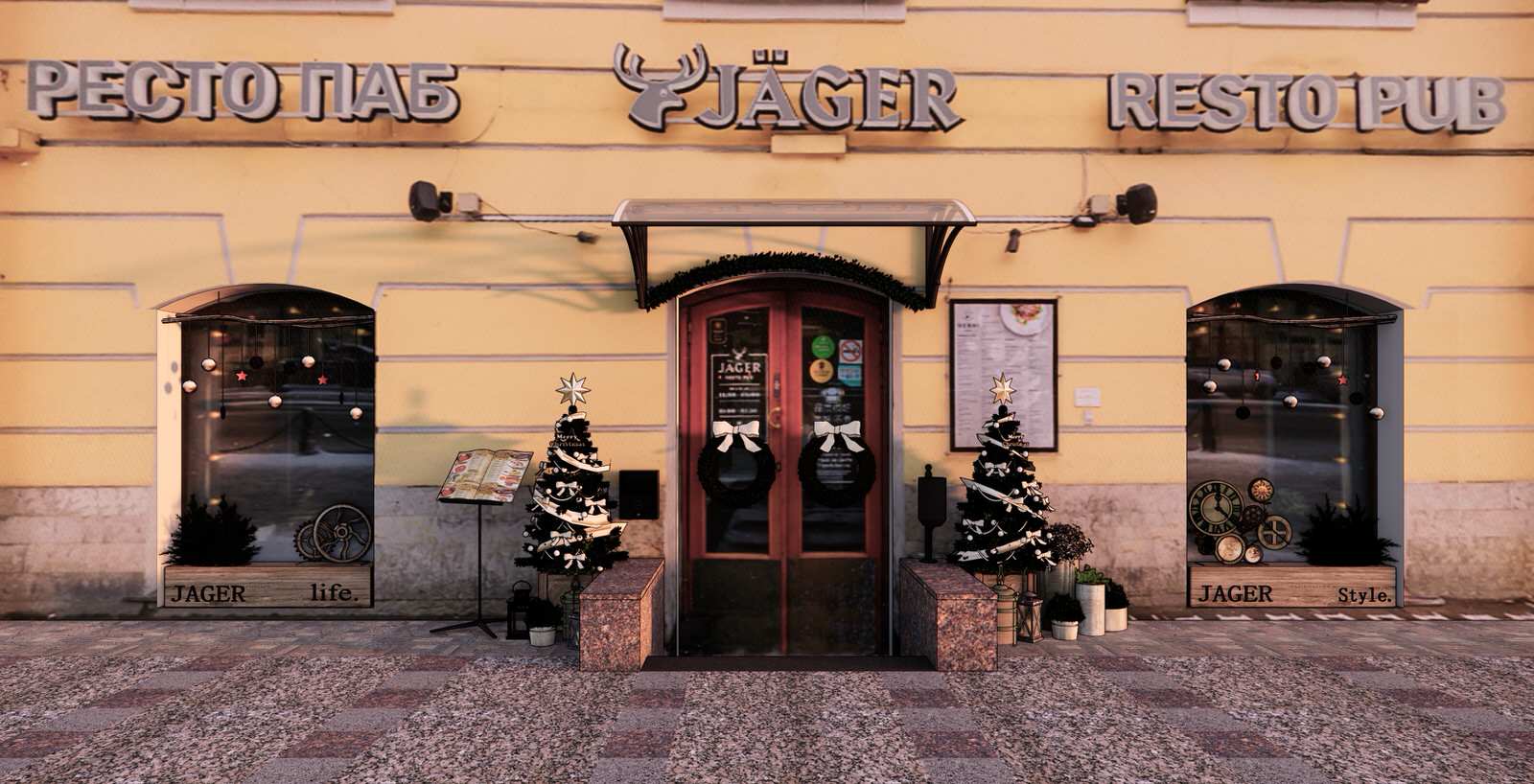 Оформление входной группы для ресторанов Chato Vintage/Jager