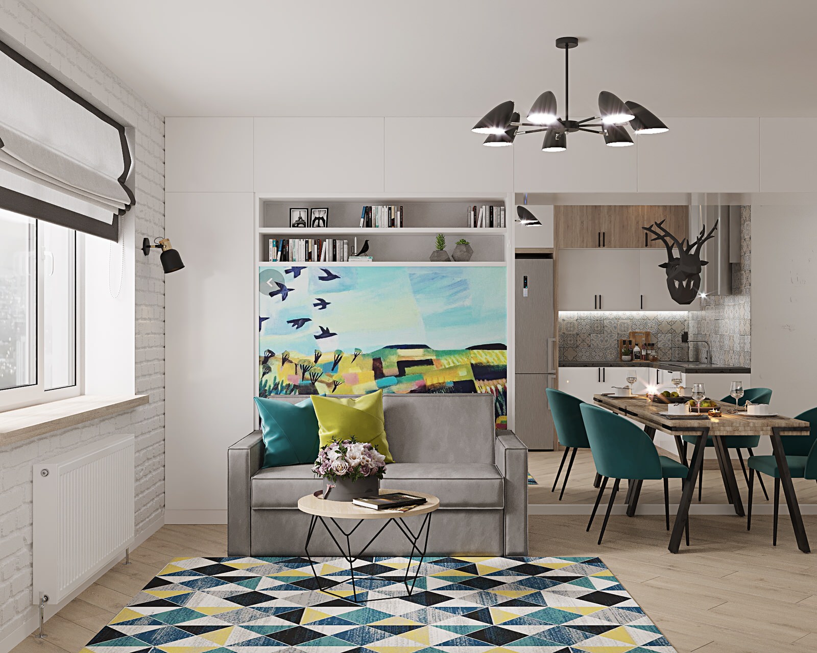 ЖК Сердце Одинцово студия в скандинавским стиле (визуализации)