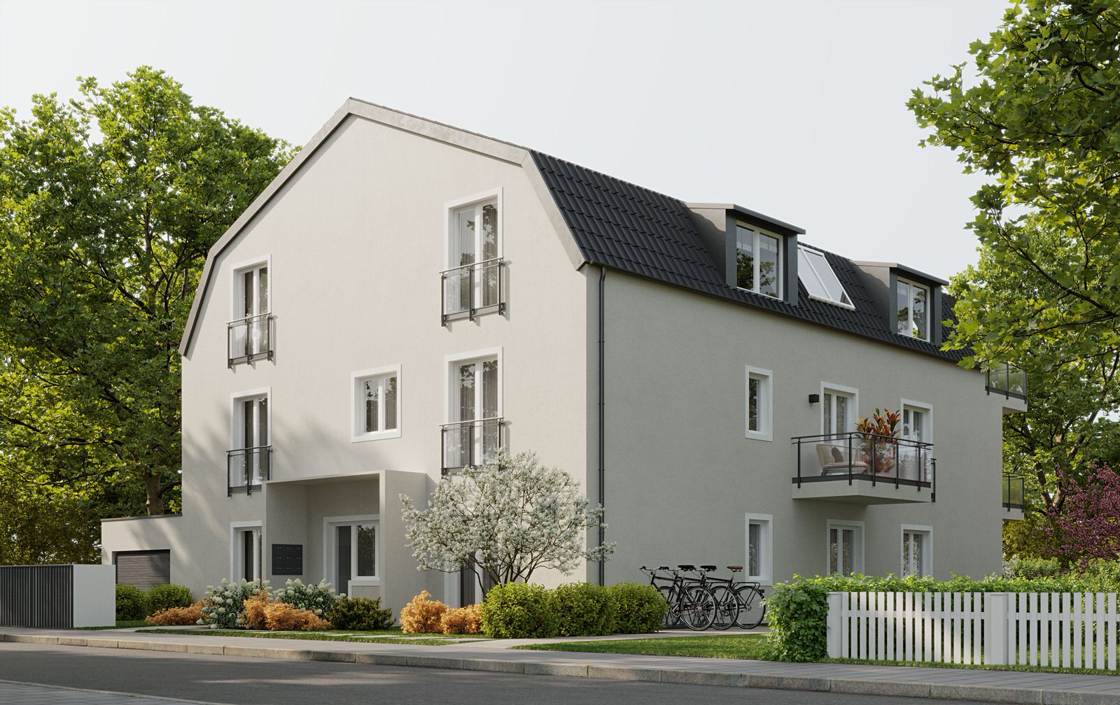Blick auf die Villa bei Tag von der Straßenseite aus