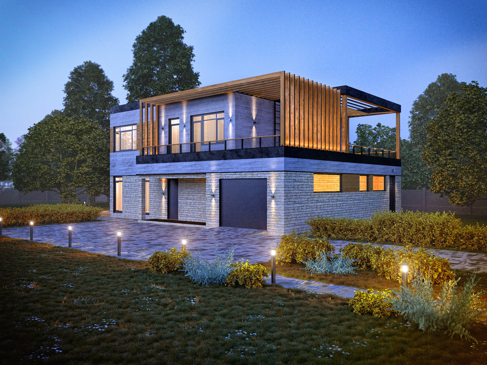 Фасад и терасса современного загородного дома