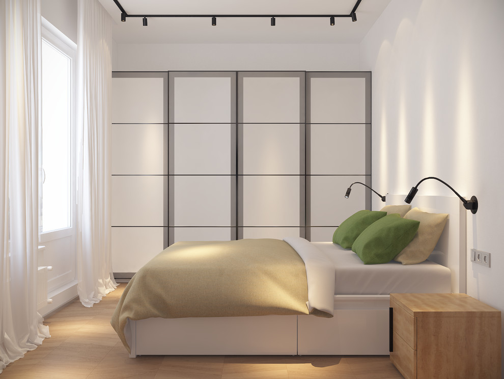 Скандинавский Минимализм. Шкаф для одежды поддержан общей идеей черной решетки с