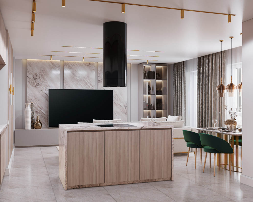 Кухня гостиная с островом