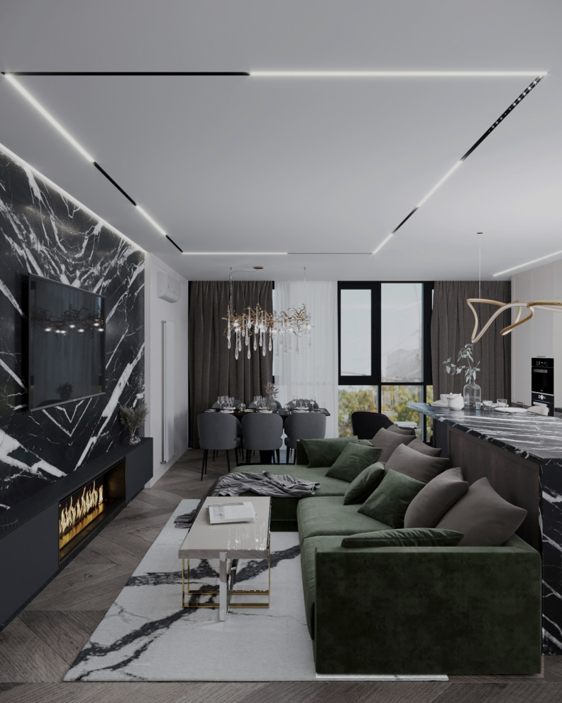 Кухня-гостиная+санузел в стиле Неоклассика