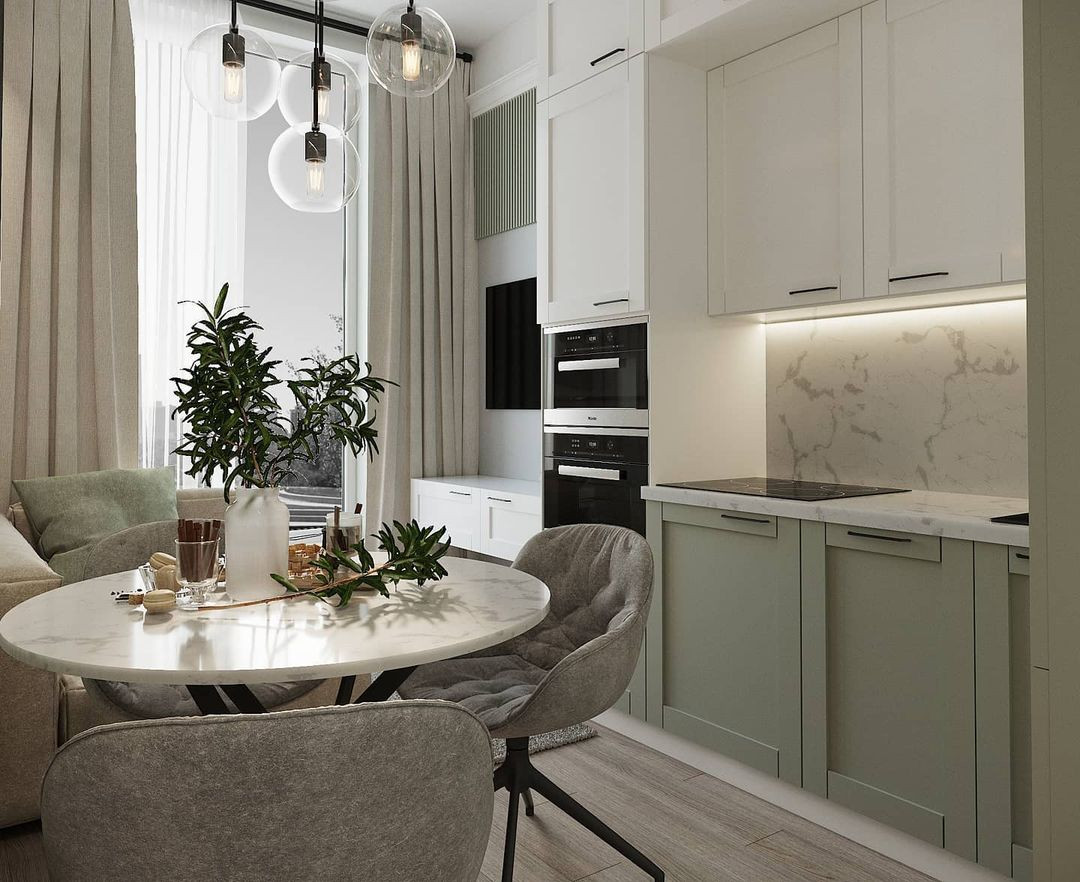 Обложка проекта: Интерьер кухни-гостиной в природных оттенках