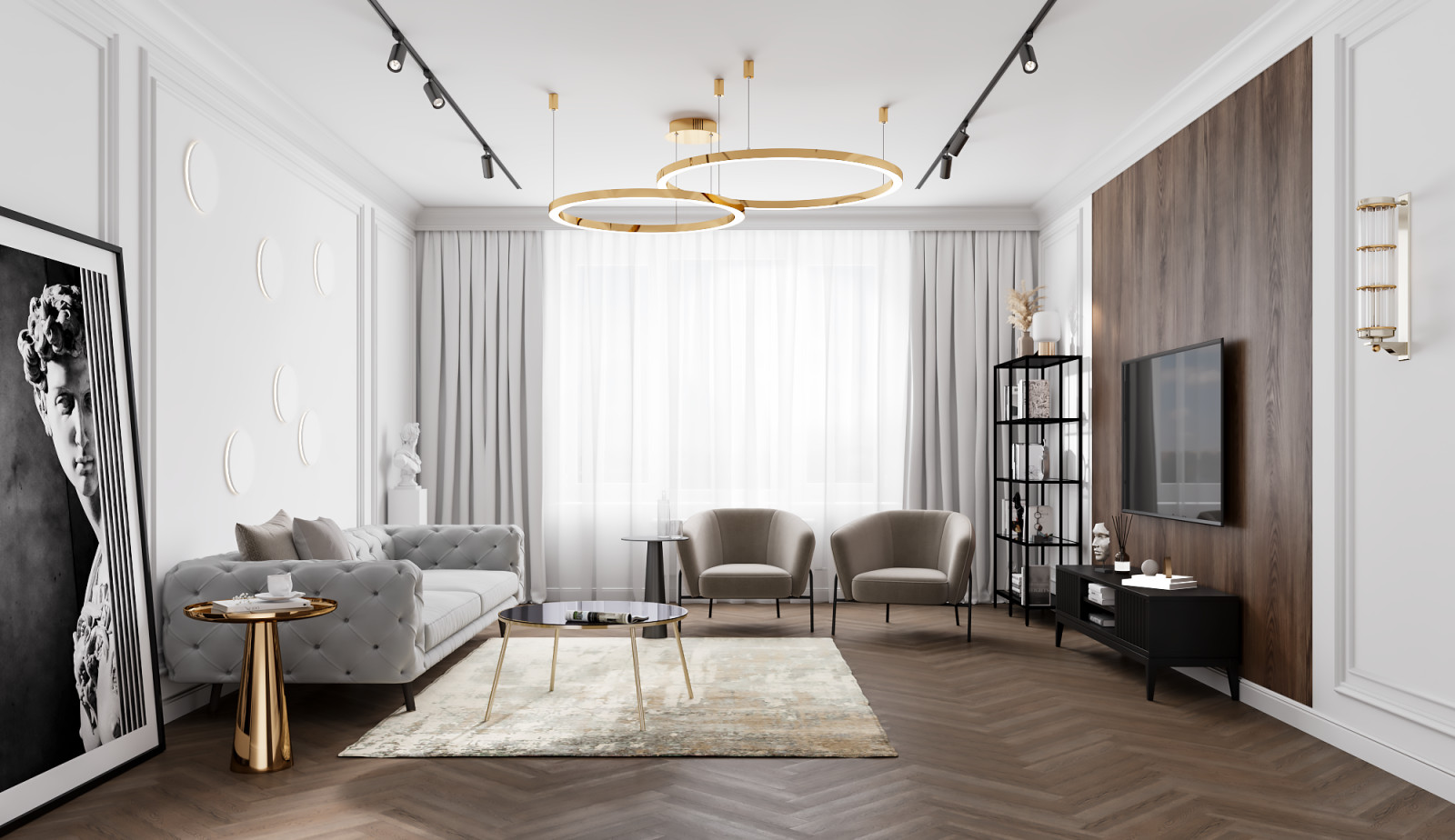 ГОСТИНАЯ В СТИЛЕ БУРЖУАЗНАЯ ЭКЛЕКТИКА В ЖК ЯМАЙКА 3