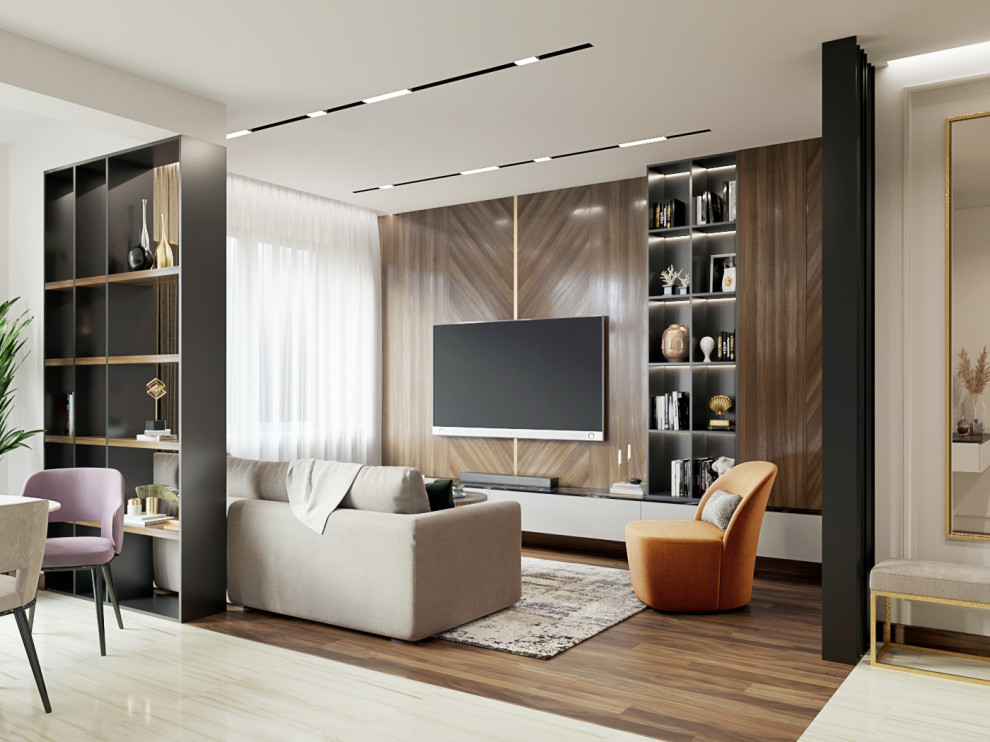 Современная городская квартира с панорамным остеклением в стиле ар-деко