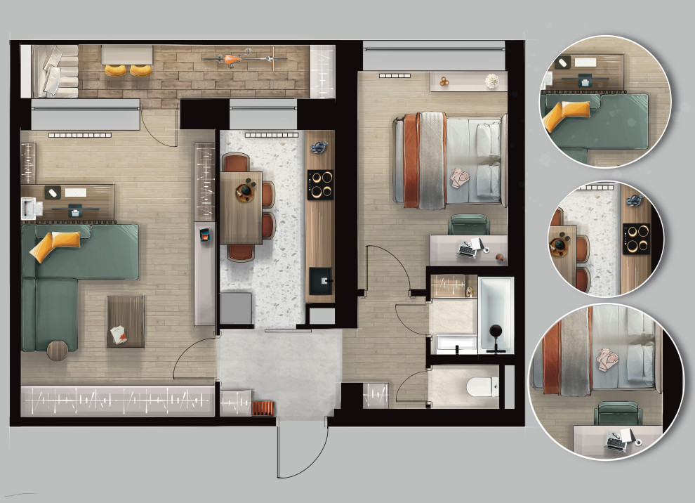 Старый фонд 54 кв.м./ Скетч плана расстановки мебели