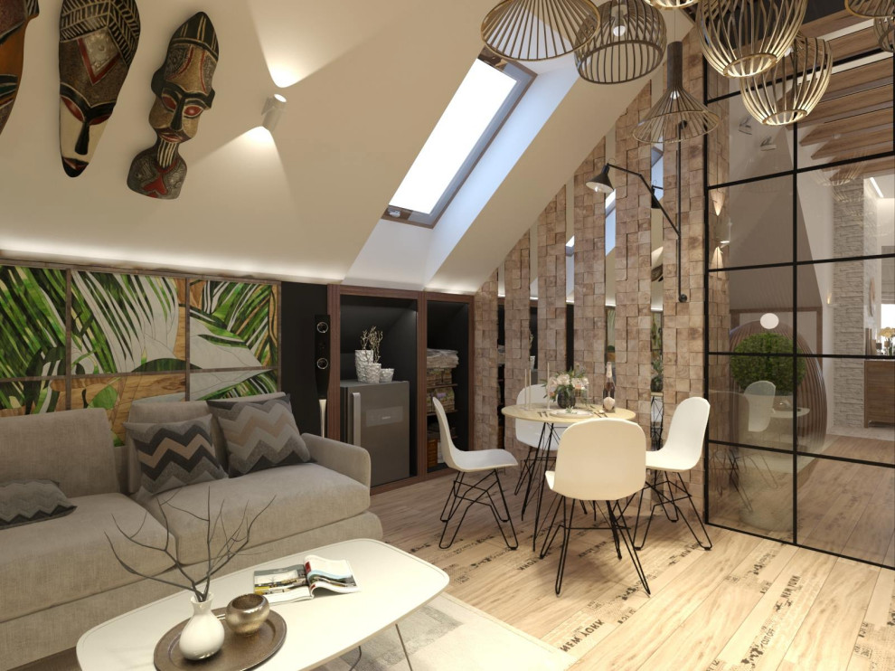 Лаунж зона в спальне холостяка в стиле лофт