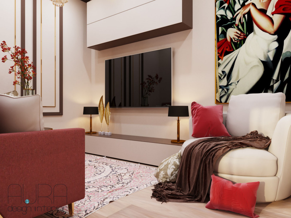 Дизайн квартиры, спальня гостиная в светлых тонах