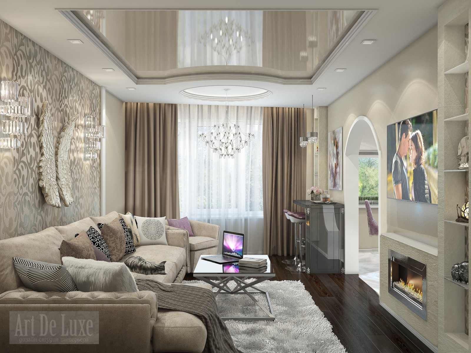 Гостиная, 2к квартира, Запольная, 60