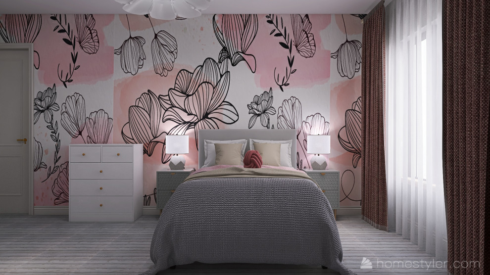 Спальня в современном стиле в доме из бруса