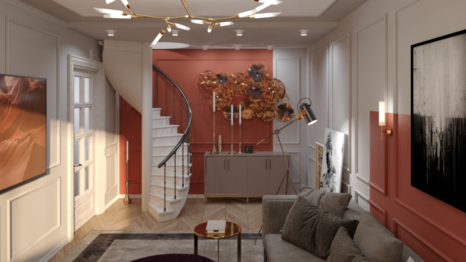 Обложка проекта: Интерьер квартиры в двух уровнях в стиле неоклассики.