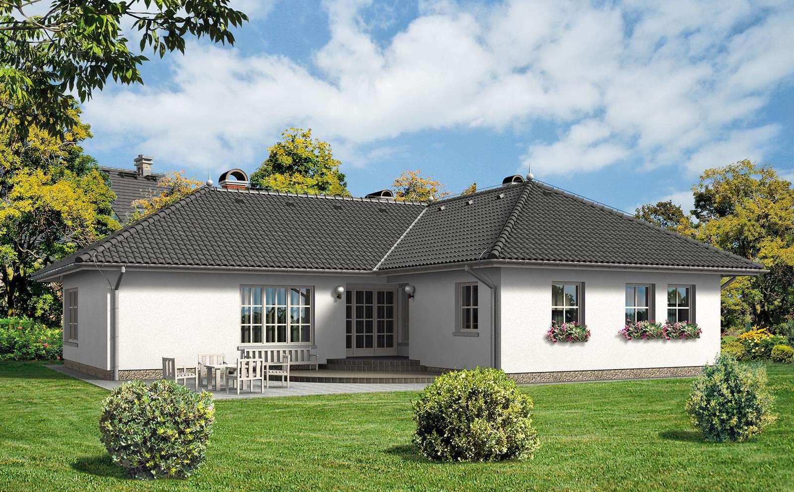 Проект одноэтажного дома с гаражом - 154 кв.м. (3 просторные спальни).