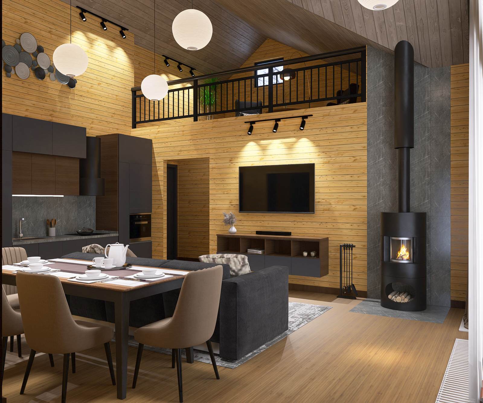 Кухня-гостиная в загородном доме