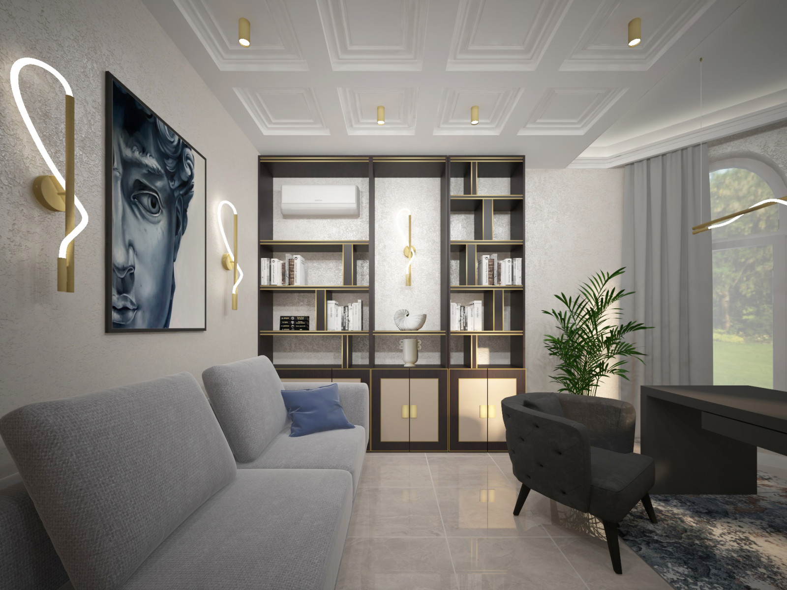 Интерьер кабинета в частном доме.