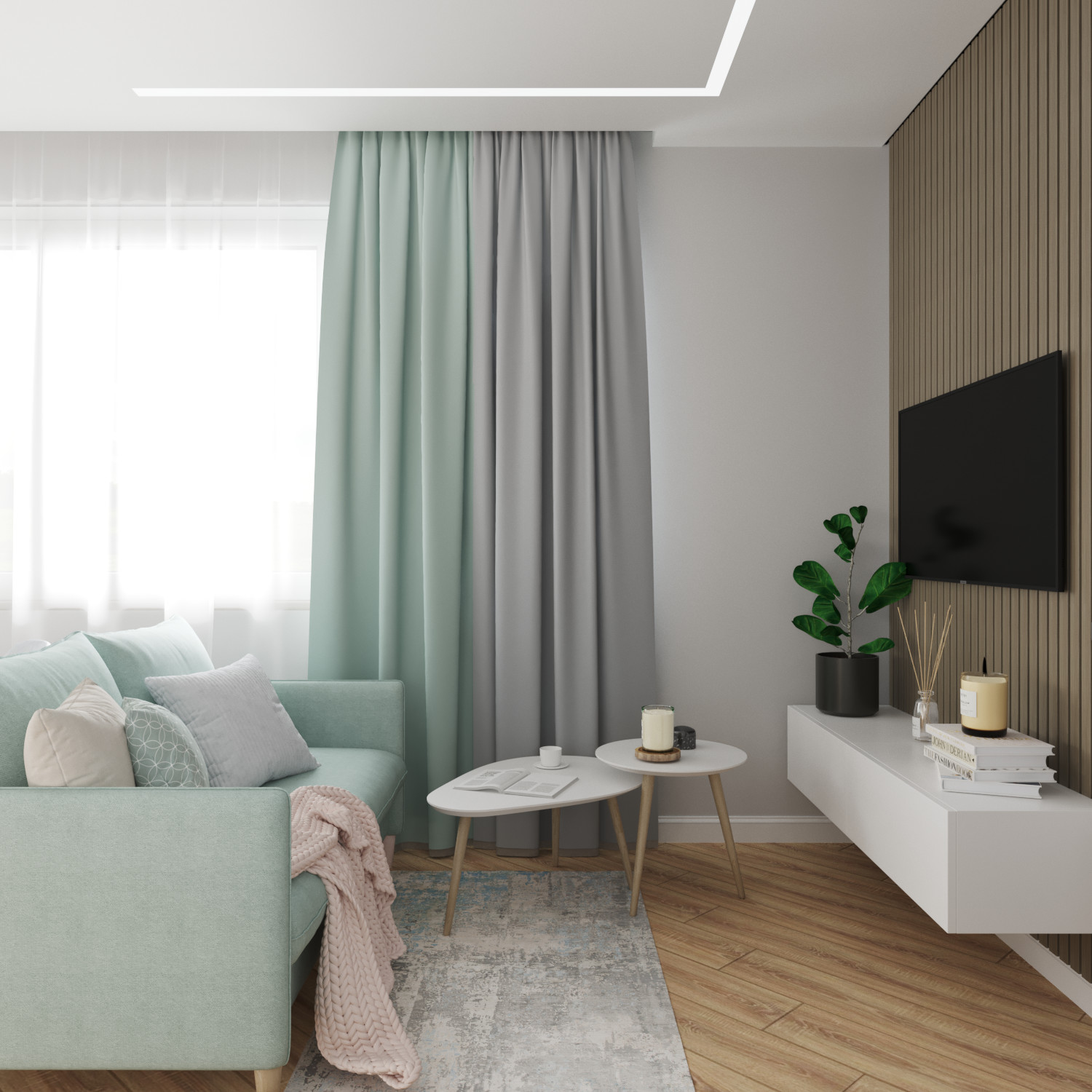 Светлая кухня-гостиная в загородном доме