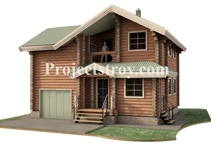 Дачный дом из бревна с гаражом