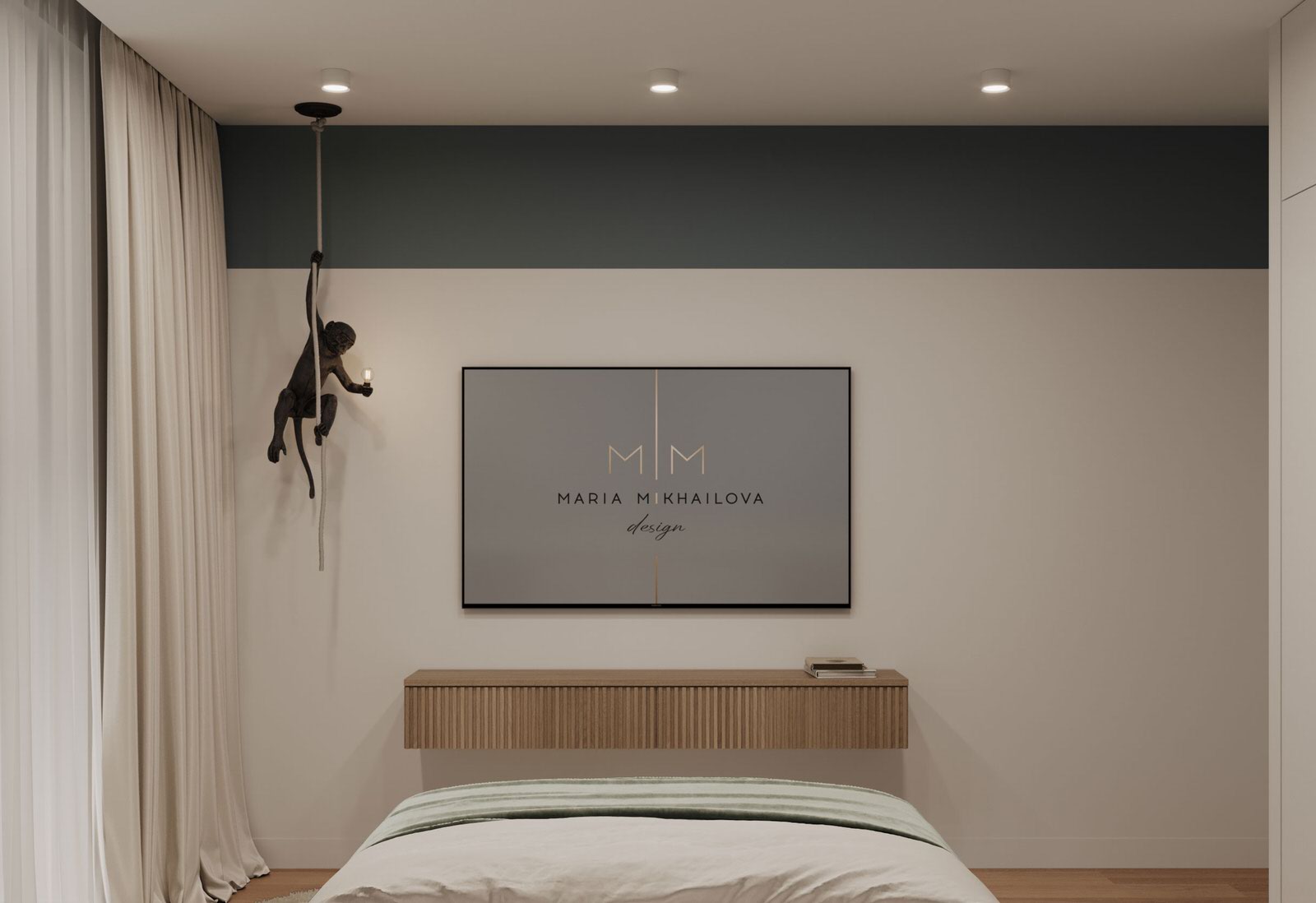 Современный интерьер с яркими акцентами и геометрическими формами