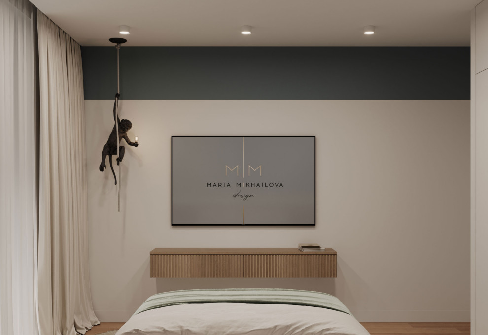 Современный интерьер с яркими акцентами и геометрическими формами