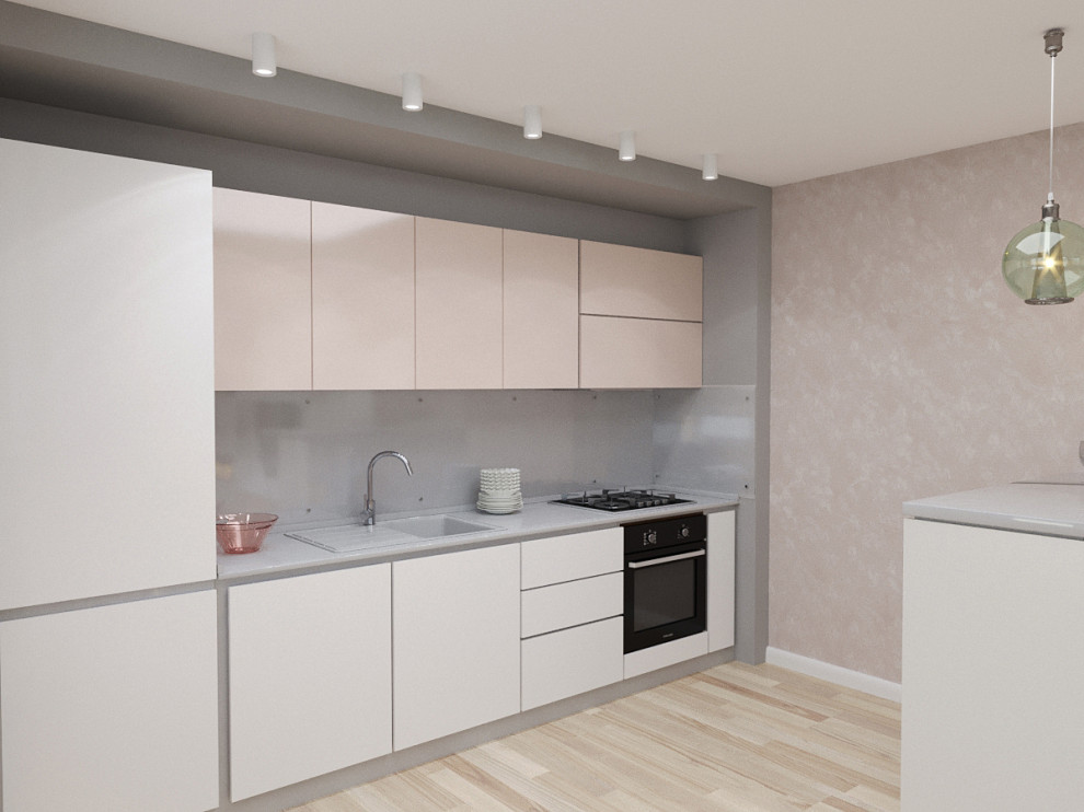 Кухня-гостиная в пудровых тонах