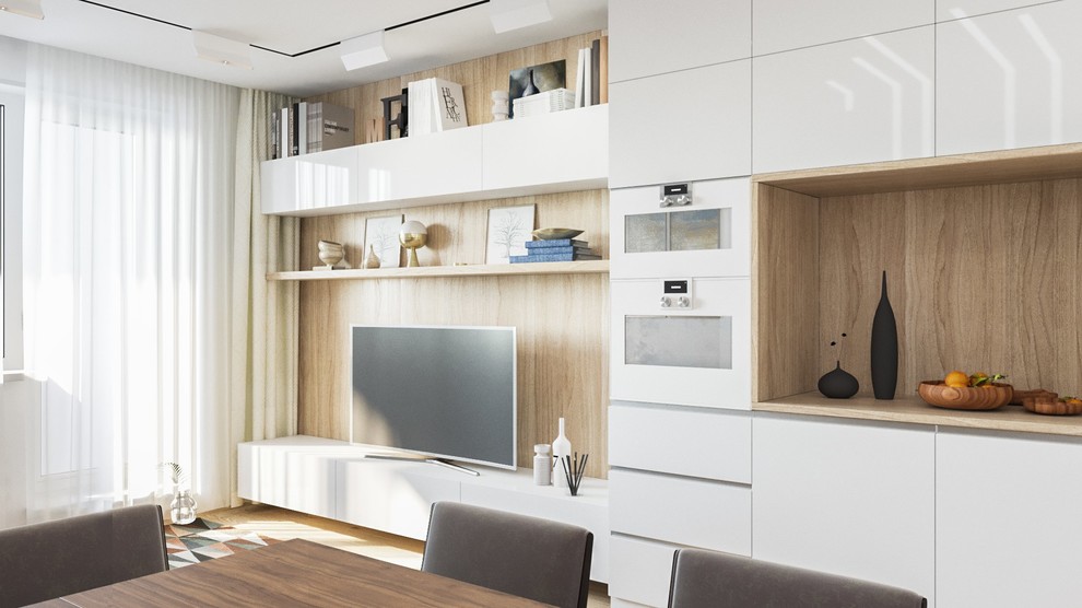 Визуализация кухни и гостинной в современном стиле для студии kv-design