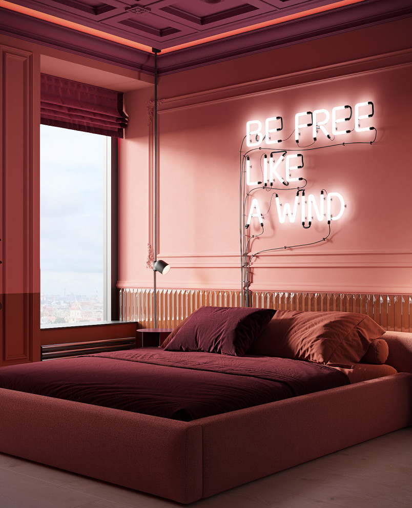Warm Modern Bedroom with Neon Accents