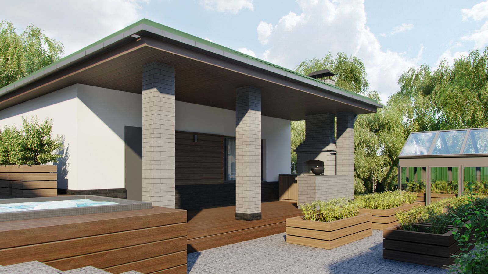 Одноэтажный загородный дом