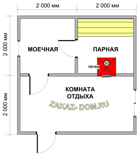 Баня из профилированного бруса (4х4 м) - Проект № Б-4