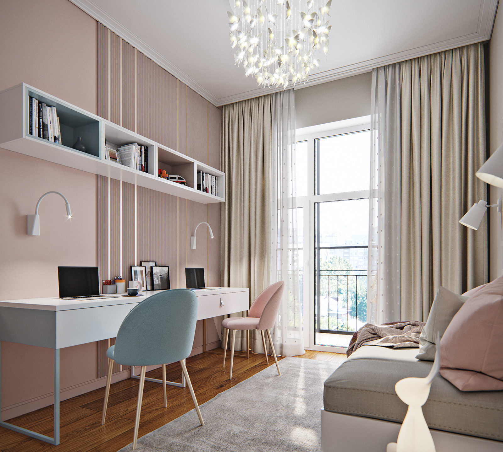 Элегантная детская комната для 2-х маленьких девочек