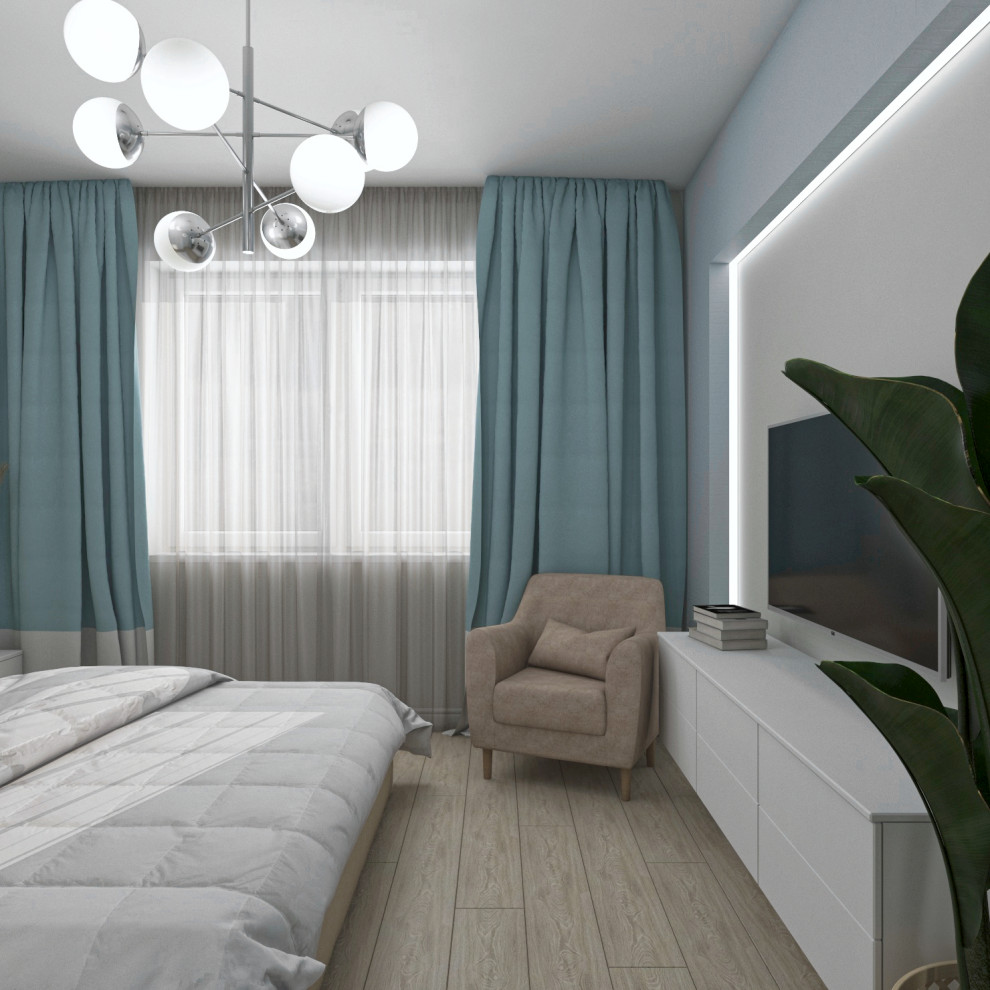 Дизайн современной однокомнатной квартиры в морских оттенках