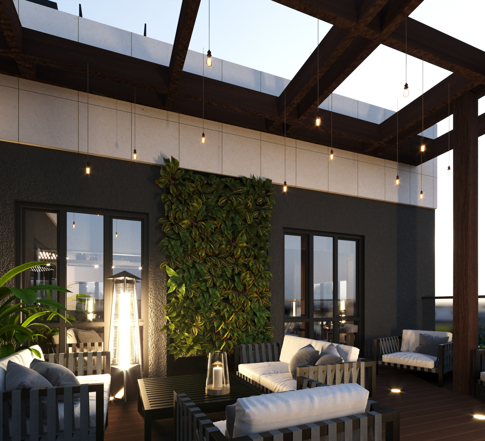 Открытые террасы на последнем этаже