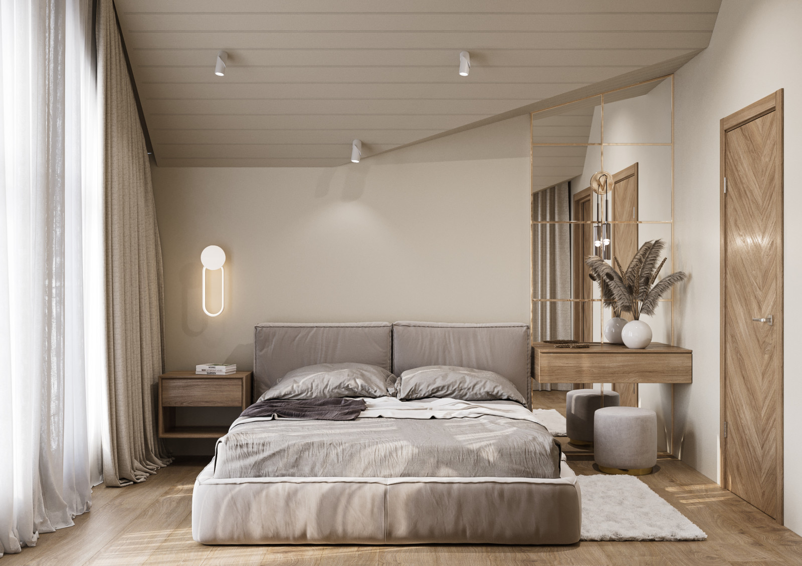 Спальня с ванной комнатой на мансарде