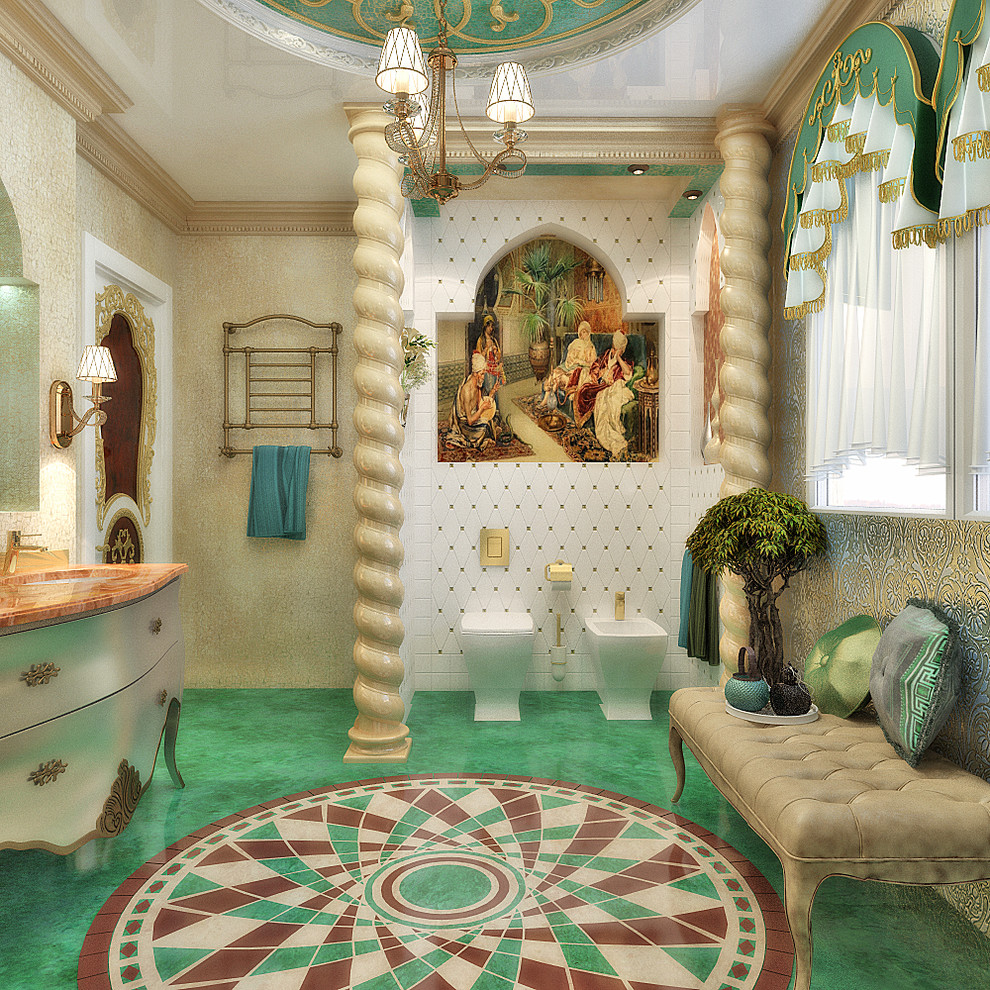 Oriental motifs in bathroom design - 3D visualization
