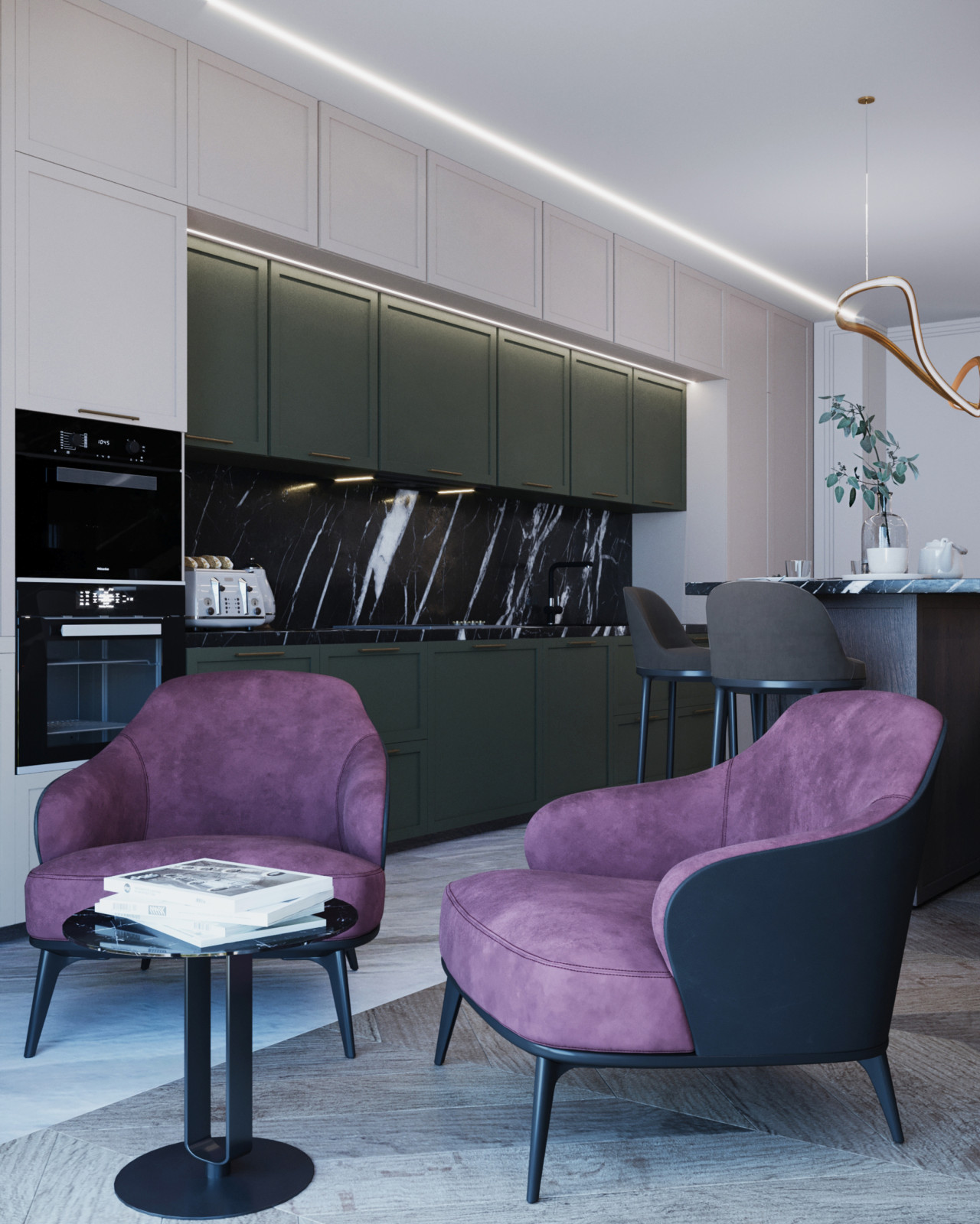 Кухня-гостиная+санузел в стиле Неоклассика