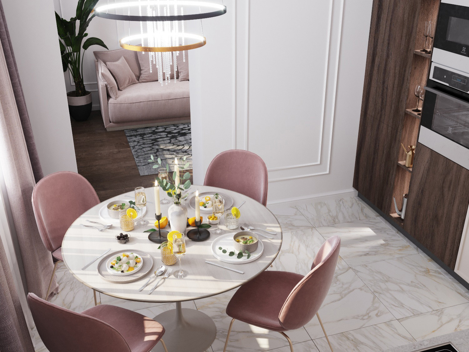 Неоклассика в пыльно-розовых тонах. Москва 2020