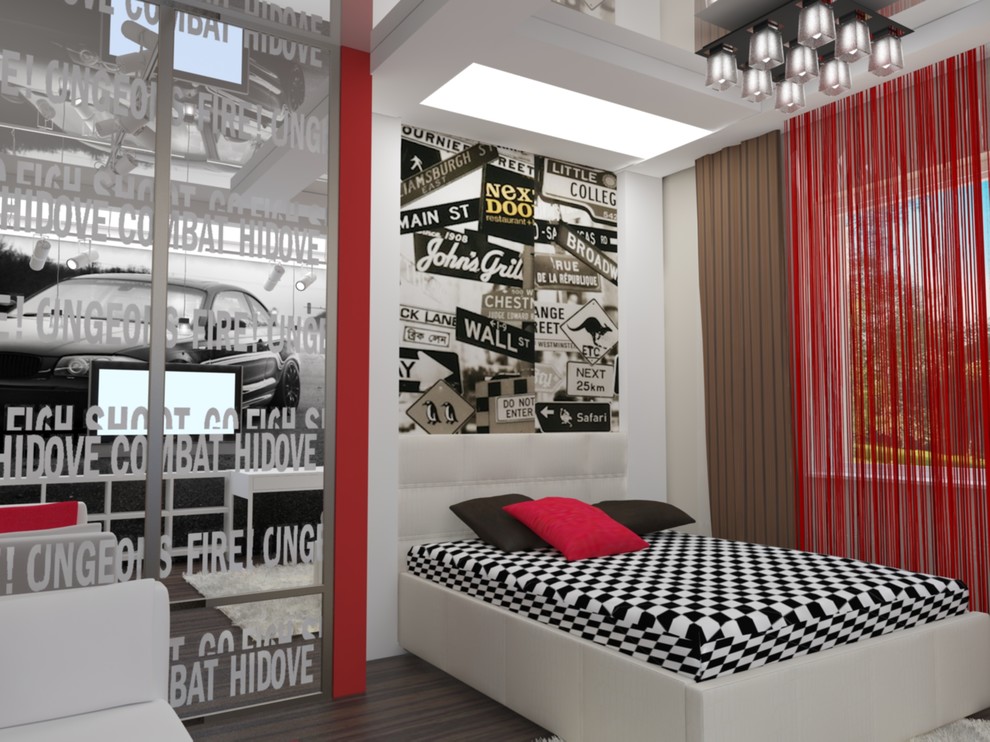 Интерьер загородного дома с красными акцентами