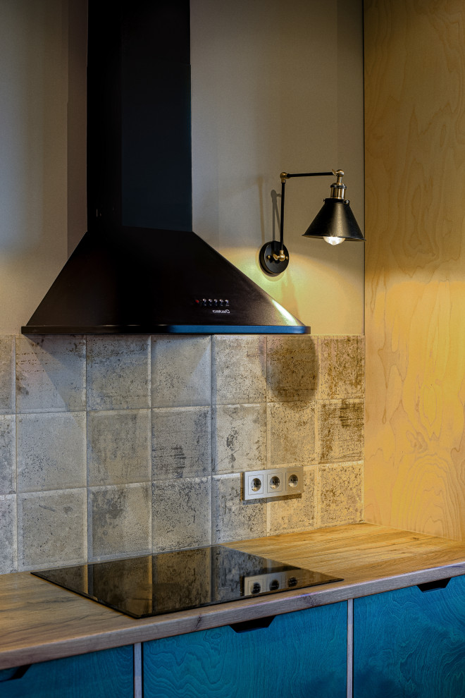 Кухня из фанеры с открытыми торцами ящиков.